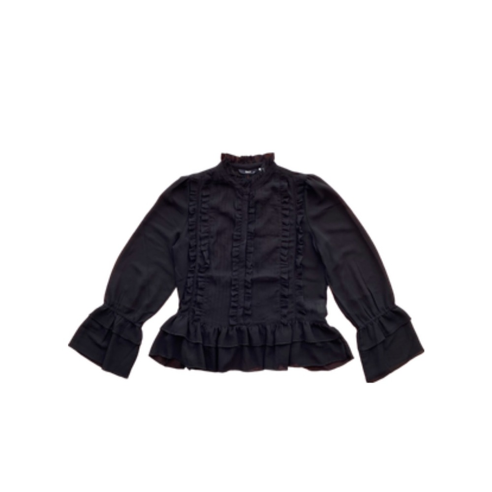 Only black see-through blouse with ruffles. Excellent condition